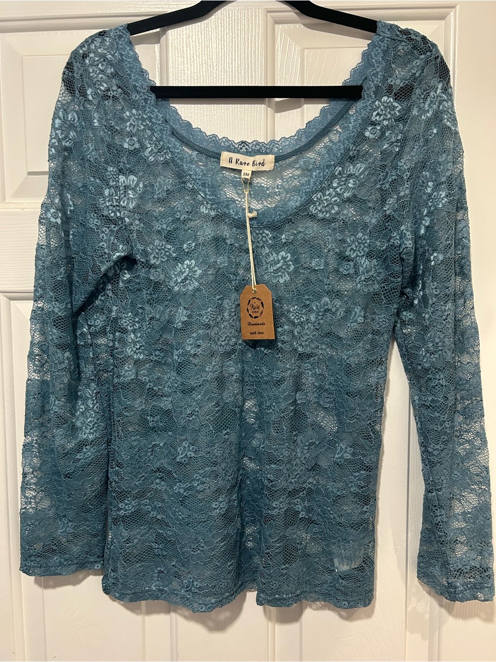 Rare Bird Women's Dusty Blue Lace Long Sleeve Top S/M